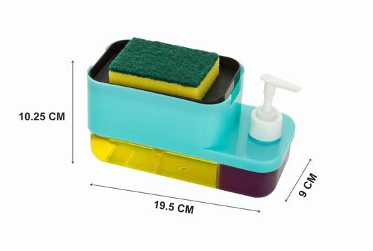 SWAPKART ABS Plastic 3 in 1 Soap Pump Dispenser Dish Soap Liquid Dispenser Sponge Holder Dish Soap Dispenser for Kitchen Sink Countertop Kitchen Bathroom (Multi-Color,Pack of 1)