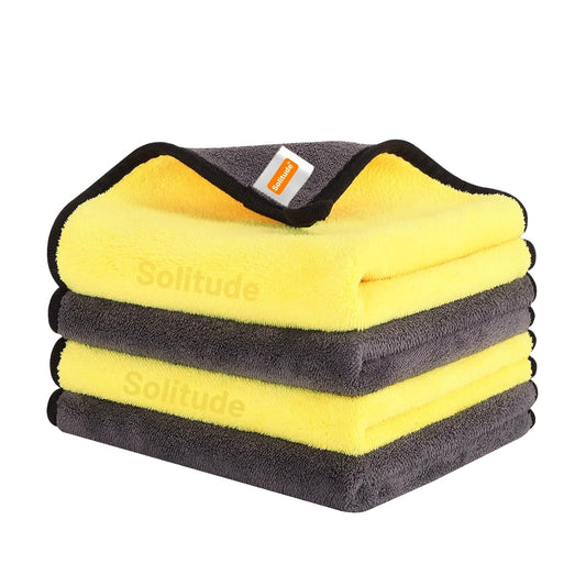 Solitude 4 Pcs Microfiber Cleaning Towel Cloth 40 x 40 cms, 400 GSM Highly Absorbent Dust Lint Free Multipurpose Towels for All Vehicles Bike, Car, Glass Detailing, Cleaning, Washing