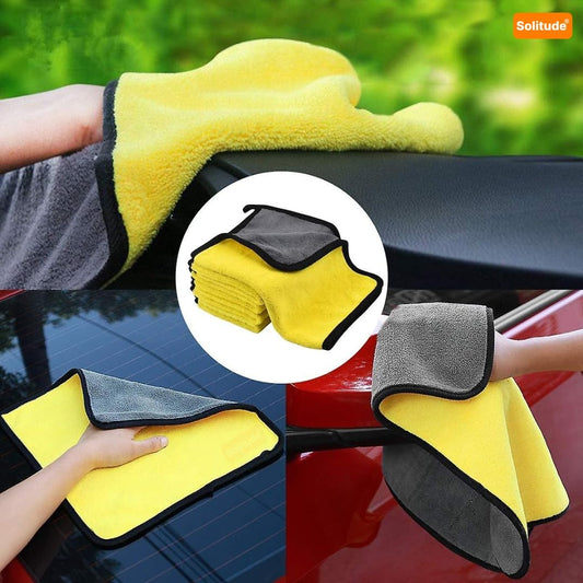 Solitude 4 Pcs Microfiber Cleaning Towel Cloth 40 x 40 cms, 400 GSM Highly Absorbent Dust Lint Free Multipurpose Towels for All Vehicles Bike, Car, Glass Detailing, Cleaning, Washing