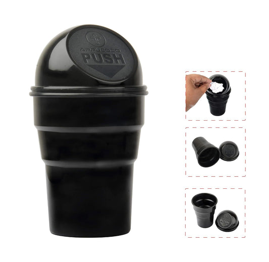 APPUCOCO Mini Car Trash Bin Can Holder Dustbin - Black (L 17 x W 6.5 cms)