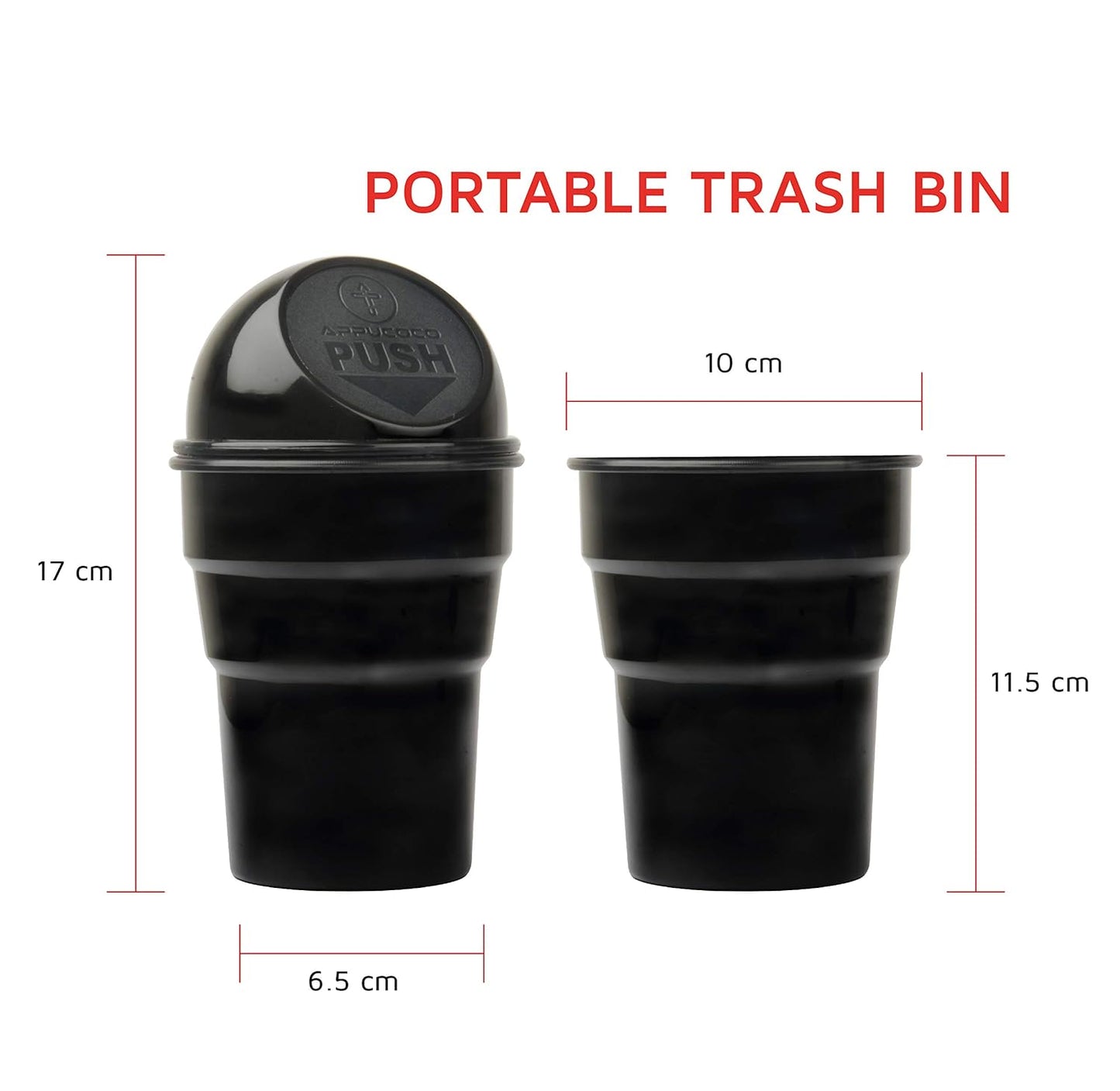 APPUCOCO Mini Car Trash Bin Can Holder Dustbin - Black (L 17 x W 6.5 cms)