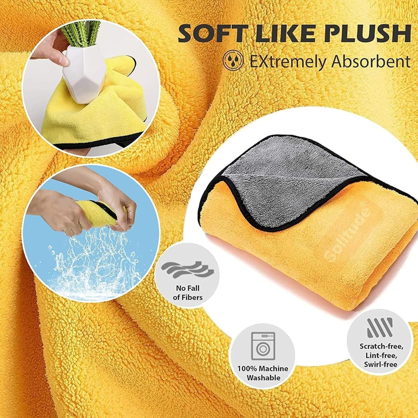 Solitude 4 Pcs Microfiber Cleaning Towel Cloth 40 x 40 cms, 400 GSM Highly Absorbent Dust Lint Free Multipurpose Towels for All Vehicles Bike, Car, Glass Detailing, Cleaning, Washing
